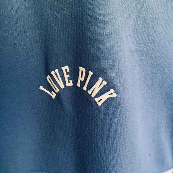 VS PINK Varsity Notch Neck Crew Pullover Sweatshirt Blue Colorblock Size M - Picture 10 of 16